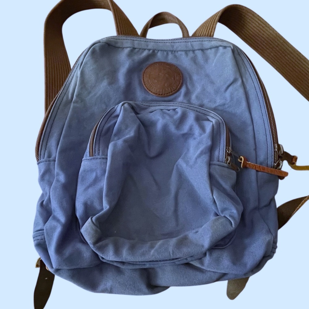 Duluth Pack Blue Canvas Backpack Made in USA Leather Trim Daypack Handcrafted